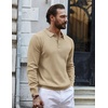 image:imageCOOFANDY Mens Knit Polo Shirts Long Sleeve Casual Polo Sweaters Shirt Waffle Textured Collared SweaterKhaki