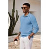 image:imageCOOFANDY Mens Knit Polo Shirts Long Sleeve Casual Polo Sweaters Shirt Waffle Textured Collared SweaterLight Blue