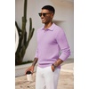image:imageCOOFANDY Mens Knit Polo Shirts Long Sleeve Casual Polo Sweaters Shirt Waffle Textured Collared SweaterPurple