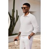 image:imageCOOFANDY Mens Knit Polo Shirts Long Sleeve Casual Polo Sweaters Shirt Waffle Textured Collared SweaterWhite