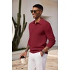 image:imageCOOFANDY Mens Knit Polo Shirts Long Sleeve Casual Polo Sweaters Shirt Waffle Textured Collared SweaterWine Red