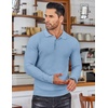 image:imageCOOFANDY Mens Knit Polo Shirts Long Sleeve Sweater Polo Lightweight Fashion Casual Collared ShirtsAiry Blue