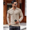 image:imageCOOFANDY Mens Knit Polo Shirts Long Sleeve Sweater Polo Lightweight Fashion Casual Collared ShirtsStripedlight Khaki