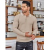 image:imageCOOFANDY Mens Knit Polo Shirts Long Sleeve Sweater Polo Lightweight Fashion Casual Collared ShirtsStripedlight Khaki