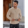 image:imageCOOFANDY Mens Knit Polo Shirts Long Sleeve Sweater Polo Lightweight Fashion Casual Collared ShirtsStripedlight Khaki