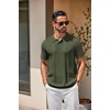 image:imageCOOFANDY Mens Knit Polo Shirts Short Sleeve Button Down Textured Polo Shirt Cuban Guayabera Summer Beach ShirtsArmy Green