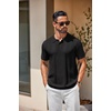 image:imageCOOFANDY Mens Knit Polo Shirts Short Sleeve Button Down Textured Polo Shirt Cuban Guayabera Summer Beach ShirtsBlack