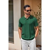 image:imageCOOFANDY Mens Knit Polo Shirts Short Sleeve Button Down Textured Polo Shirt Cuban Guayabera Summer Beach ShirtsDark Green