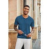 image:imageCOOFANDY Mens Knit Polo Shirts Short Sleeve Button Down Textured Polo Shirt Cuban Guayabera Summer Beach ShirtsDenim Blue