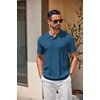image:imageCOOFANDY Mens Knit Polo Shirts Short Sleeve Button Down Textured Polo Shirt Cuban Guayabera Summer Beach ShirtsDenim Blue
