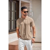 image:imageCOOFANDY Mens Knit Polo Shirts Short Sleeve Button Down Textured Polo Shirt Cuban Guayabera Summer Beach ShirtsKhaki
