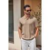 image:imageCOOFANDY Mens Knit Polo Shirts Short Sleeve Button Down Textured Polo Shirt Cuban Guayabera Summer Beach ShirtsKhaki