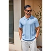 image:imageCOOFANDY Mens Knit Polo Shirts Short Sleeve Button Down Textured Polo Shirt Cuban Guayabera Summer Beach ShirtsLight Blue