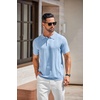 image:imageCOOFANDY Mens Knit Polo Shirts Short Sleeve Button Down Textured Polo Shirt Cuban Guayabera Summer Beach ShirtsLight Blue