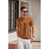image:imageCOOFANDY Mens Knit Polo Shirts Short Sleeve Button Down Textured Polo Shirt Cuban Guayabera Summer Beach ShirtsLight Brown