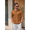image:imageCOOFANDY Mens Knit Polo Shirts Short Sleeve Button Down Textured Polo Shirt Cuban Guayabera Summer Beach ShirtsLight Brown