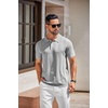 image:imageCOOFANDY Mens Knit Polo Shirts Short Sleeve Button Down Textured Polo Shirt Cuban Guayabera Summer Beach ShirtsLight Grey
