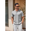 image:imageCOOFANDY Mens Knit Polo Shirts Short Sleeve Button Down Textured Polo Shirt Cuban Guayabera Summer Beach ShirtsLight Grey