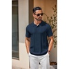 image:imageCOOFANDY Mens Knit Polo Shirts Short Sleeve Button Down Textured Polo Shirt Cuban Guayabera Summer Beach ShirtsNavy Blue