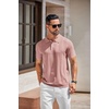 image:imageCOOFANDY Mens Knit Polo Shirts Short Sleeve Button Down Textured Polo Shirt Cuban Guayabera Summer Beach ShirtsPink