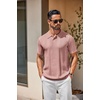 image:imageCOOFANDY Mens Knit Polo Shirts Short Sleeve Button Down Textured Polo Shirt Cuban Guayabera Summer Beach ShirtsPink