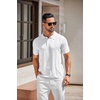 image:imageCOOFANDY Mens Knit Polo Shirts Short Sleeve Button Down Textured Polo Shirt Cuban Guayabera Summer Beach ShirtsWhite