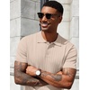 image:imageCOOFANDY Mens Knit Polo Shirts Short Sleeve Ribbed Knitted Shirt Summer Lightweight Casual Golf ShirtsBeige