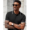 image:imageCOOFANDY Mens Knit Polo Shirts Short Sleeve Ribbed Knitted Shirt Summer Lightweight Casual Golf ShirtsBlackwhite
