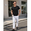 image:imageCOOFANDY Mens Knit Polo Shirts Short Sleeve Ribbed Knitted Shirt Summer Lightweight Casual Golf ShirtsBlackwhite