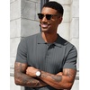 image:imageCOOFANDY Mens Knit Polo Shirts Short Sleeve Ribbed Knitted Shirt Summer Lightweight Casual Golf ShirtsDark Grey