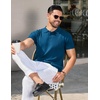 image:imageCOOFANDY Mens Knit Polo Shirts Short Sleeve Ribbed Knitted Shirt Summer Lightweight Casual Golf ShirtsDeep Blue