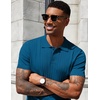 image:imageCOOFANDY Mens Knit Polo Shirts Short Sleeve Ribbed Knitted Shirt Summer Lightweight Casual Golf ShirtsDeep Blue