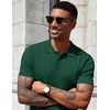 image:imageCOOFANDY Mens Knit Polo Shirts Short Sleeve Ribbed Knitted Shirt Summer Lightweight Casual Golf ShirtsDeep Green