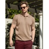 image:imageCOOFANDY Mens Knit Polo Shirts Short Sleeve Ribbed Knitted Shirt Summer Lightweight Casual Golf ShirtsKhaki