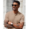 image:imageCOOFANDY Mens Knit Polo Shirts Short Sleeve Ribbed Knitted Shirt Summer Lightweight Casual Golf ShirtsKhaki