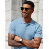image:imageCOOFANDY Mens Knit Polo Shirts Short Sleeve Ribbed Knitted Shirt Summer Lightweight Casual Golf ShirtsLight Blue