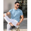 image:imageCOOFANDY Mens Knit Polo Shirts Short Sleeve Ribbed Knitted Shirt Summer Lightweight Casual Golf ShirtsLight Blue