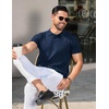 image:imageCOOFANDY Mens Knit Polo Shirts Short Sleeve Ribbed Knitted Shirt Summer Lightweight Casual Golf ShirtsNavy Blue