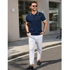 image:imageCOOFANDY Mens Knit Polo Shirts Short Sleeve Ribbed Knitted Shirt Summer Lightweight Casual Golf ShirtsNavy Bluewhite