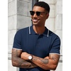 image:imageCOOFANDY Mens Knit Polo Shirts Short Sleeve Ribbed Knitted Shirt Summer Lightweight Casual Golf ShirtsNavy Bluewhite