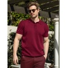 image:imageCOOFANDY Mens Knit Polo Shirts Short Sleeve Ribbed Knitted Shirt Summer Lightweight Casual Golf ShirtsWine Red
