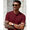image:imageCOOFANDY Mens Knit Polo Shirts Short Sleeve Ribbed Knitted Shirt Summer Lightweight Casual Golf ShirtsWine Red
