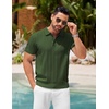 image:imageCOOFANDY Mens Knit Polo Shirts Short Sleeve Ribbed Textured Polo Shirt Lightweight Casual Golf Shirts Collared T ShirtArmy Green