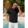 image:imageCOOFANDY Mens Knit Polo Shirts Short Sleeve Ribbed Textured Polo Shirt Lightweight Casual Golf Shirts Collared T ShirtBlack