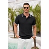 image:imageCOOFANDY Mens Knit Polo Shirts Short Sleeve Ribbed Textured Polo Shirt Lightweight Casual Golf Shirts Collared T ShirtBlack White Striped
