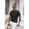 image:imageCOOFANDY Mens Knit Polo Shirts Short Sleeve Ribbed Textured Polo Shirt Lightweight Casual Golf Shirts Collared T ShirtBlack White Striped