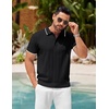 image:imageCOOFANDY Mens Knit Polo Shirts Short Sleeve Ribbed Textured Polo Shirt Lightweight Casual Golf Shirts Collared T ShirtBlack White Striped