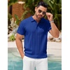 image:imageCOOFANDY Mens Knit Polo Shirts Short Sleeve Ribbed Textured Polo Shirt Lightweight Casual Golf Shirts Collared T ShirtBlue