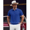 image:imageCOOFANDY Mens Knit Polo Shirts Short Sleeve Ribbed Textured Polo Shirt Lightweight Casual Golf Shirts Collared T ShirtBlue