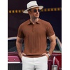 image:imageCOOFANDY Mens Knit Polo Shirts Short Sleeve Ribbed Textured Polo Shirt Lightweight Casual Golf Shirts Collared T ShirtBrown